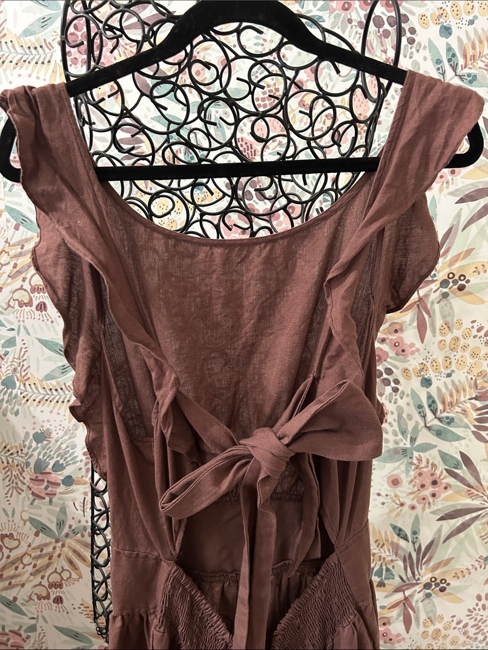 Free People Erin Skater Linen Blend Open Tie Back Mini Dress Brown Medium - Picture 5 of 9